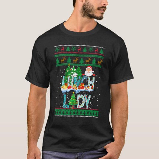 Lunch Lady Ugly Christmas Tree Santa Matching Xmas T-Shirt (Vorderseite)