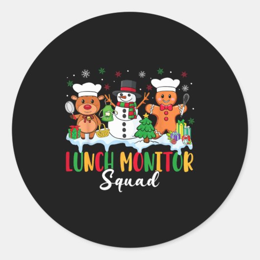 Lunch Monitor Squad Reindeer Snowman Gingerbread C Runder Aufkleber (Vorderseite)