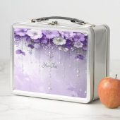 Lunchbox mit lila Blumen und baumelnden Perlen (Beispiel)