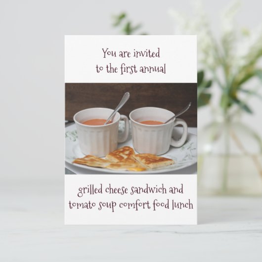 Luncheon Inivitations Grilled Cheese Tomato Soup Einladung (Stehend Vorderseite)