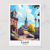 Lund Sweden Vintage Travel Potrait Illustration Postkarte (Vorderseite)