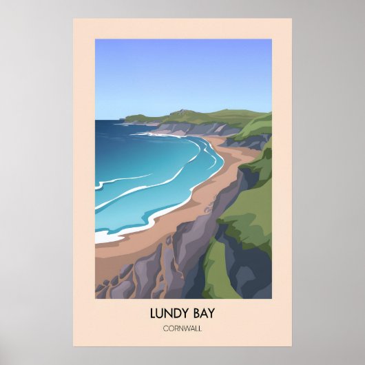 Lundy Bay Cornwall Moderne Reiseposter Poster (Vorne)