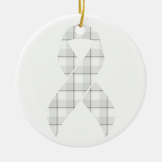 Lung Cancer Awareness Plaid White Ribbon Keramik Ornament (Vorne)