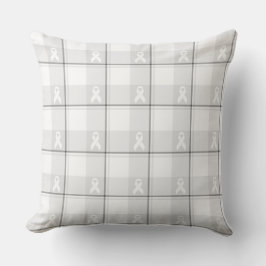 Lung Cancer Awareness Plaid White Ribbon Kissen