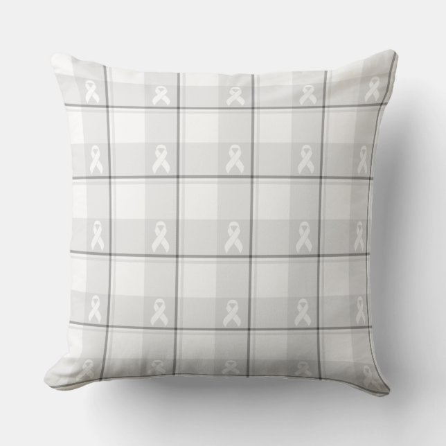 Lung Cancer Awareness Plaid White Ribbon Kissen (Vorderseite)