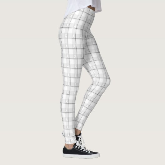 Lung Cancer Awareness Plaid White Ribbon Leggings (Rechts)