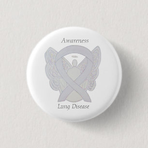 Lung Disease Awareness Angel Pearl Ribbon Art Butt Button