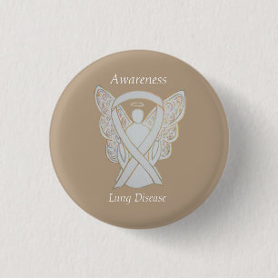 Lung Disease Awareness Angel White Ribbon Art Butt Button
