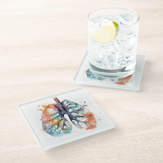 Lungen, Atmen wie ein Baum in Aquarell Glasuntersetzer (Schrägansicht)