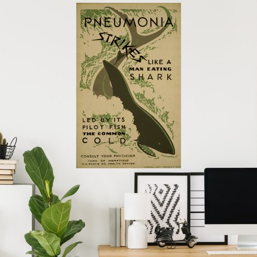 Lungenentzündung schlägt wie ein Mann, der Haie Vi Poster (Heimbüro)