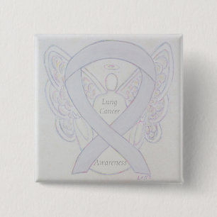 Lungenkrebs-Bewusstsein Angel Ribbon Art Button