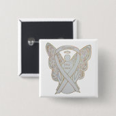 Lungenkrebs-Bewusstsein Angel Ribbon Art Button (Vorne & Hinten)