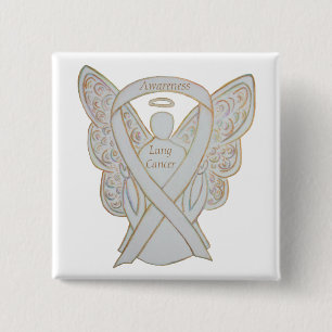 Lungenkrebs-Bewusstsein Angel Ribbon Art Button