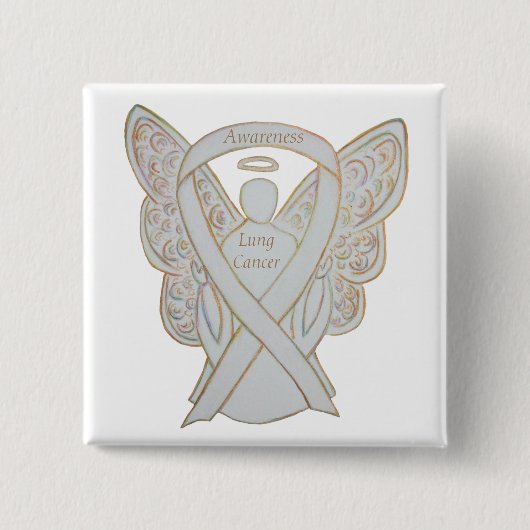 Lungenkrebs-Bewusstsein Angel Ribbon Art Button (Vorderseite)