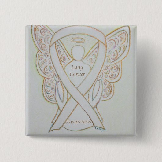 Lungenkrebs-Bewusstsein Angel Ribbon Art Button (Vorderseite)