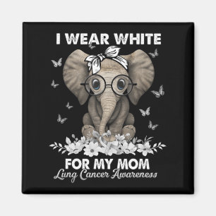 Lungenkrebs-Bewusstsein Elephant White Ribbon für Magnet