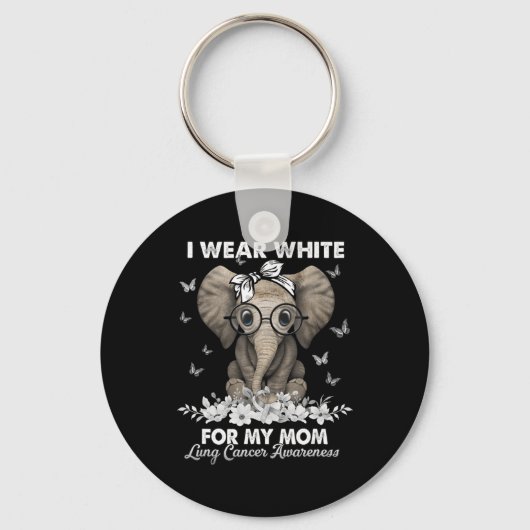 Lungenkrebs-Bewusstsein Elephant White Ribbon für Schlüsselanhänger (Vorderseite)