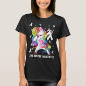 Lungenkrebs Bewusstsein für Unicorn Dabbing Surviv T-Shirt (Vorderseite)