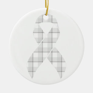 Lungenkrebs-Bewusstsein Kariert Weiße Schleife Keramik Ornament