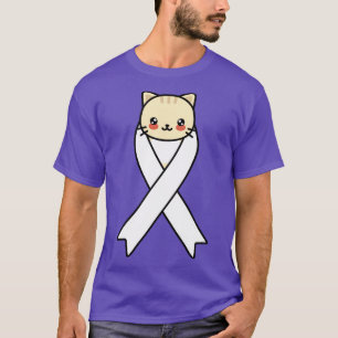 Lungenkrebs-Bewusstsein Kawaii Katze Weiße Schleif T-Shirt