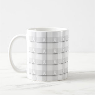 Lungenkrebs-Bewusstseins-Karo-Tasse, weißes Band Kaffeetasse