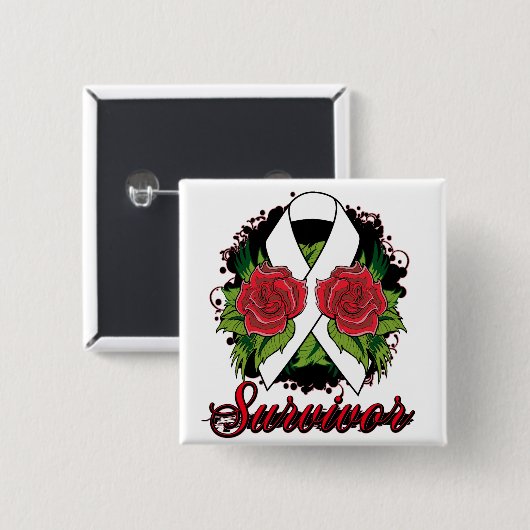 Lungenkrebs Überlebende Rose Tattoo Button (Vorne & Hinten)