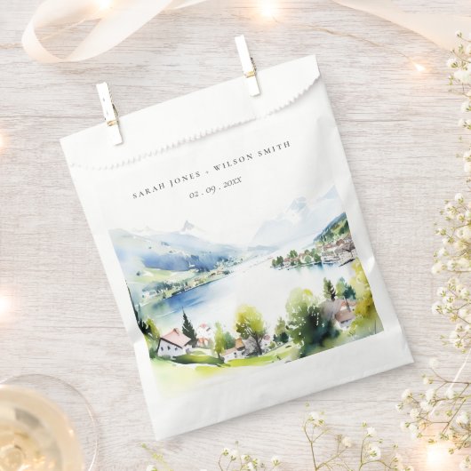Lungern Schweiz Aquarell-Landschaft Hochzeit Geschenktütchen (Ausgeschnitten)