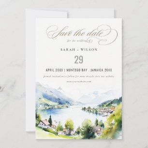 Lungern Schweiz Aquarell-Landschaft Hochzeit Save The Date