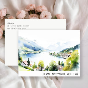 Lungern Schweiz Aquarell-Landschaft Reise Feiertagspostkarte