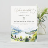 Lungern Schweiz Landschaft Hochzeitsfoto Save The Date (Stehend Vorderseite)