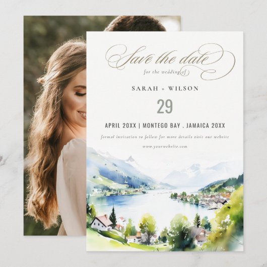 Lungern Schweiz Landschaft Hochzeitsfoto Save The Date (Vorne/Hinten)