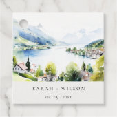 Lungern Switzerland Watercolor Landscape Wedding Geschenkanhänger (Vorderseite)
