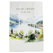 Lungern Switzerland Watercolor Landscape Wedding Mittlere Geschenktüte (Rückseite)