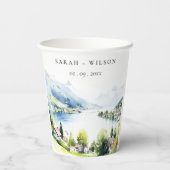 Lungern Switzerland Watercolor Landscape Wedding Pappbecher (Rückseite)