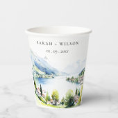 Lungern Switzerland Watercolor Landscape Wedding Pappbecher (Vorderseite)