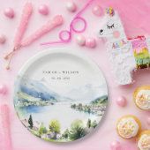 Lungern Switzerland Watercolor Landscape Wedding Pappteller (Party)