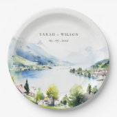 Lungern Switzerland Watercolor Landscape Wedding Pappteller (Vorderseite)