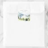 Lungern Switzerland Watercolor Landscape Wedding Quadratischer Aufkleber (Tasche)