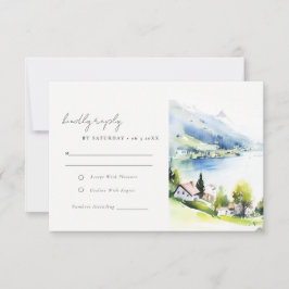 Lungern Switzerland Watercolor Landscape Wedding RSVP Karte