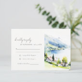Lungern Switzerland Watercolor Landscape Wedding RSVP Karte (Stehend Vorderseite)