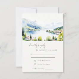 Lungern Switzerland Watercolor Landscape Wedding RSVP Karte