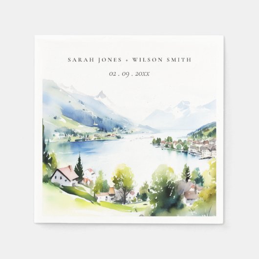 Lungern Switzerland Watercolor Landscape Wedding Serviette (Vorderseite)
