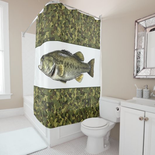 Lunker Largemouth Bass Fischen Grüne Camouflage Duschvorhang (Beispiel)