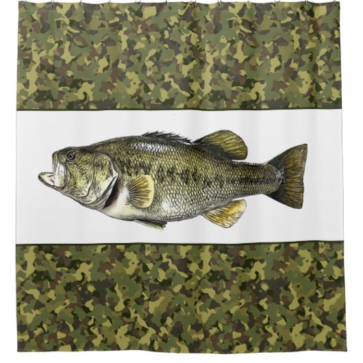 Lunker Largemouth Bass Fischen Grüne Camouflage Duschvorhang (Vorderseite)