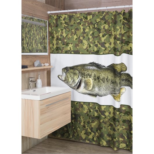 Lunker Largemouth Bass Fischen Grüne Camouflage Duschvorhang