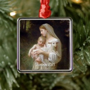 L'Unschuld Mary and Jesus Custom Text Year Ornament Aus Metall