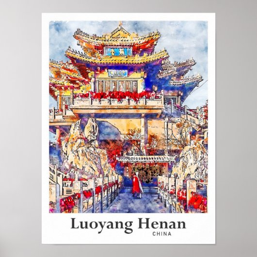Luoyang Henan China Reisen Wasserfarben Handgezeic Poster (Vorne)