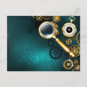 Lupe im Steampunk-Stil Ankündigungspostkarte