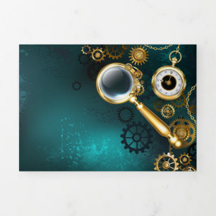 Lupe im Steampunk-Stil Dreifach Gefaltete Einladung