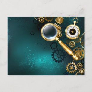 Lupe im Steampunk-Stil Feiertagspostkarte